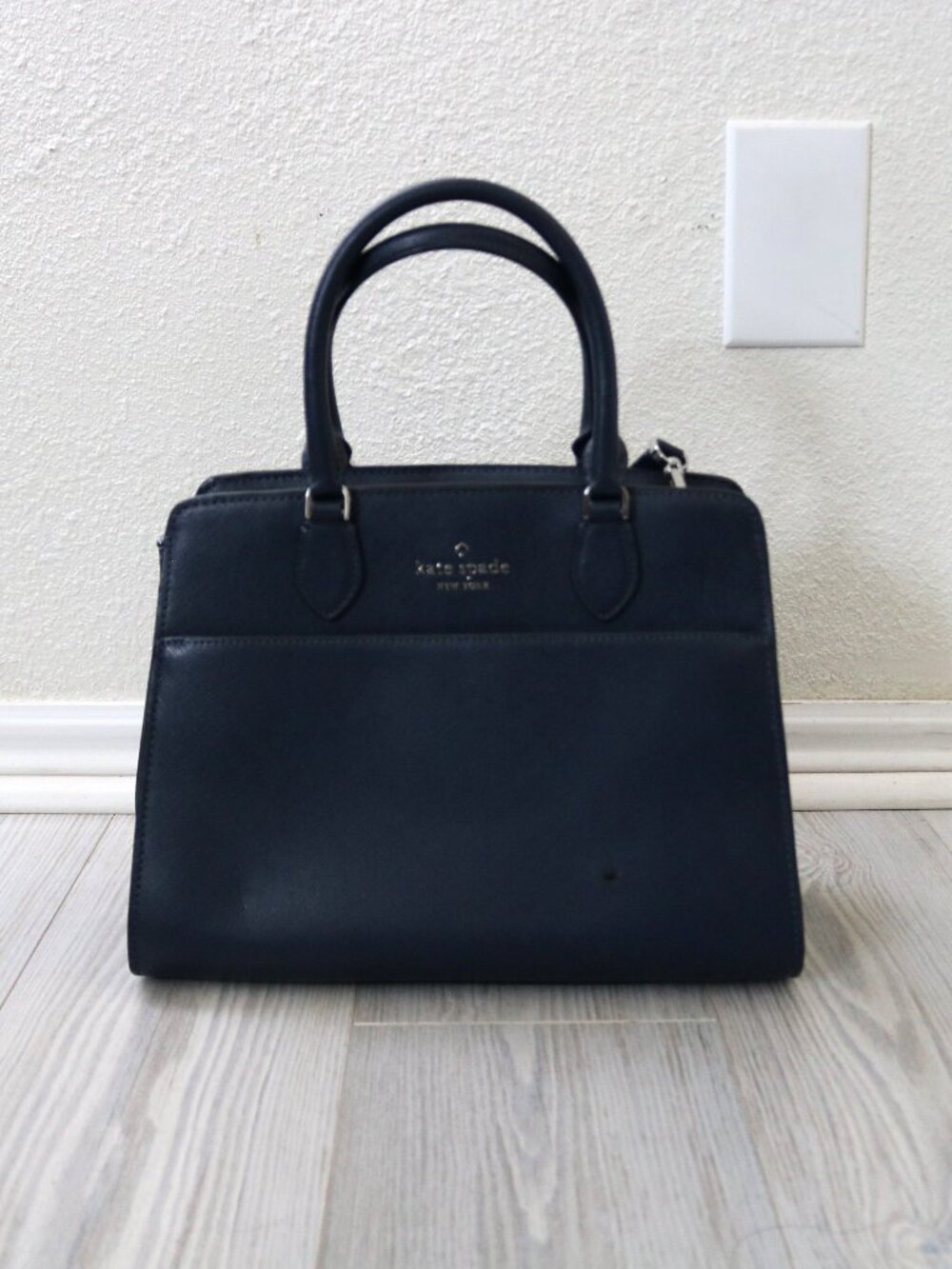 Kate Spade Madison Medium Satchel with Crossbody Strap Navy Designer READ